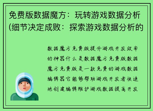 免费版数据魔方：玩转游戏数据分析(细节决定成败：探索游戏数据分析的核心奥义)